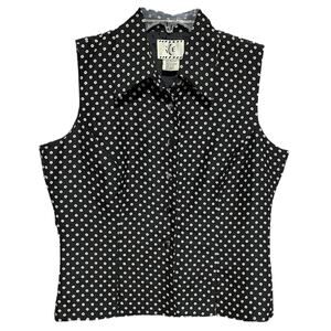 Vintage Ice Womens Silk Polka Dot Button Front Top Size Medium Black Sleeveless